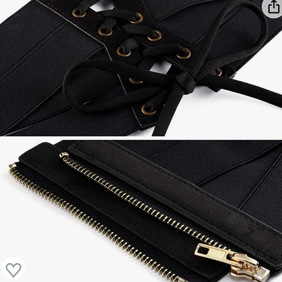 Elastic Women’s Wide Band Retro High Waist Black Corset Zip and Lace Up Belt - Picture 2 of 10